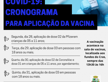Confira o cronograma de imunização contra a Covid-19 desta semana
